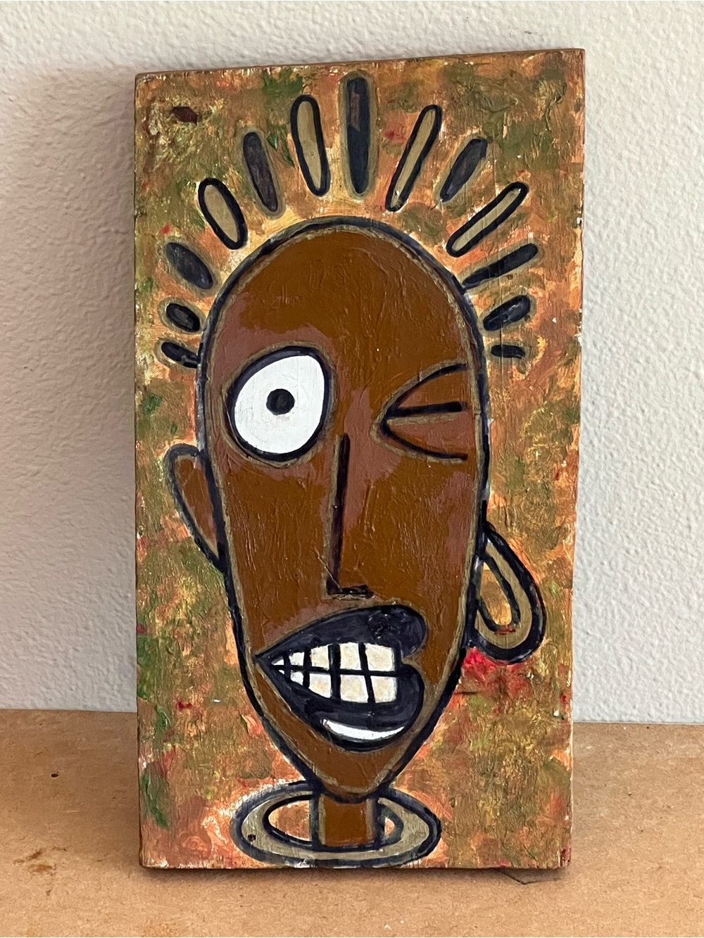 Handcrafted Abstract Face Wall Art - Brown